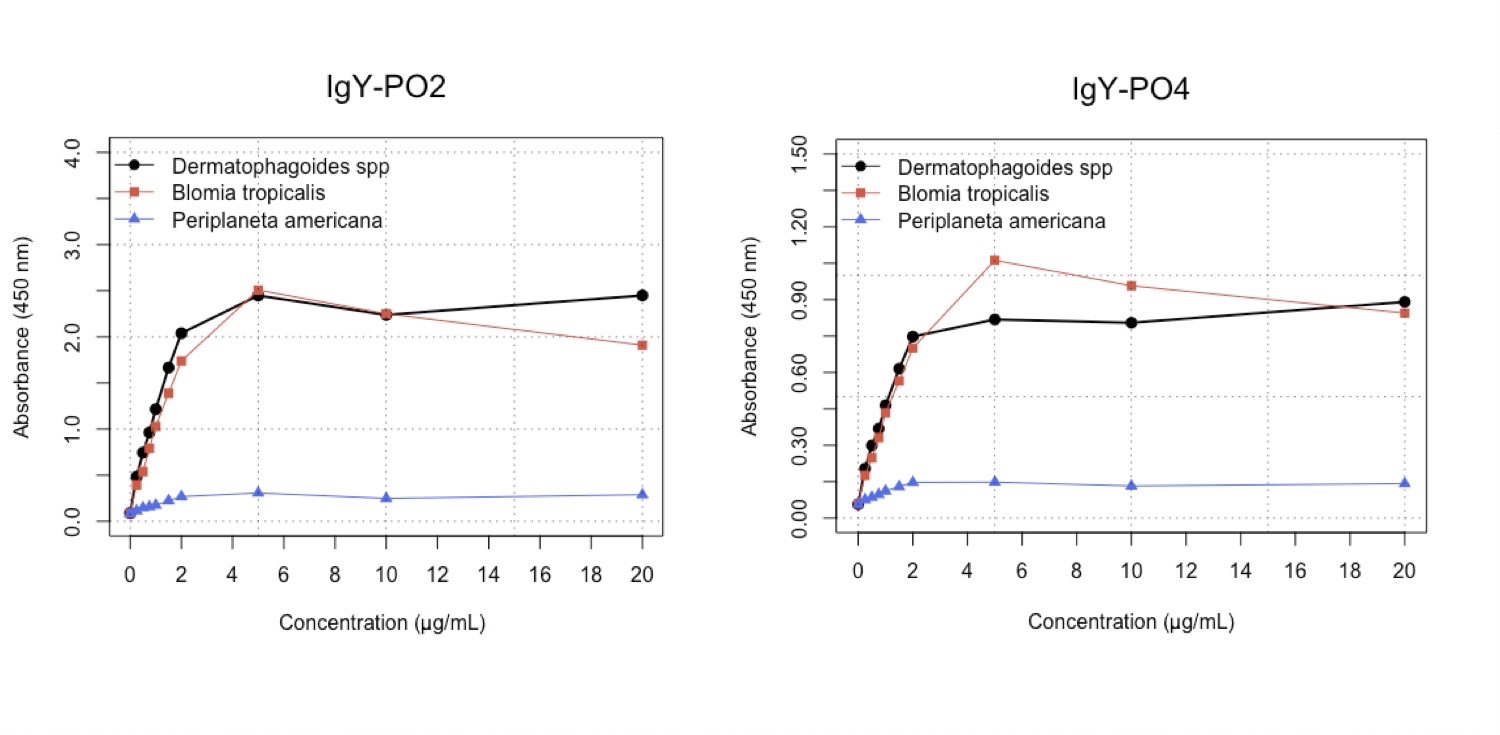Figure 2. Detection limit of IgY-PO2 and IgY-PO4 antibodies. 